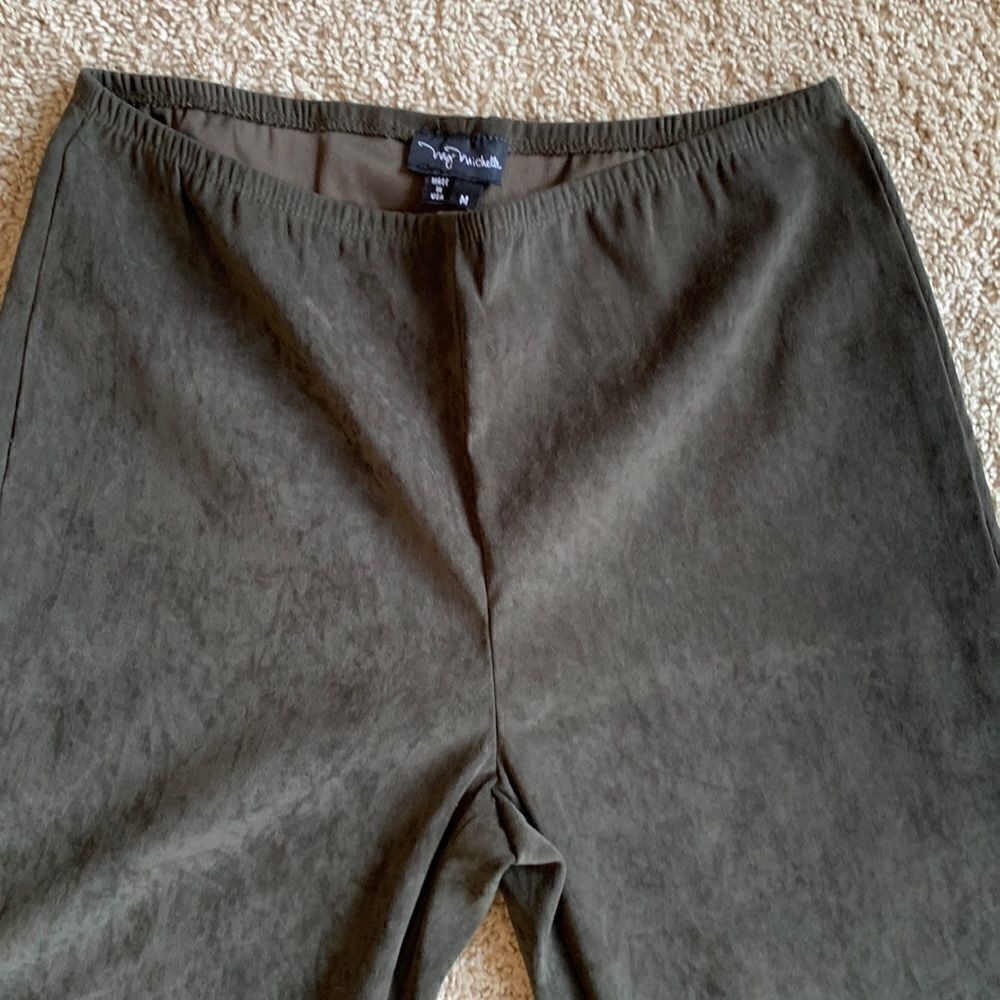 My Nicole Wide Leg‎ Olive Green Faux Suede Pants pull on size medium